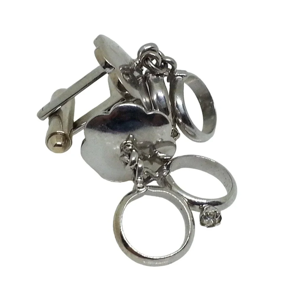 Silver Tone Wedding Ring Cufflinks Double Band Vintage Groom Mens Anniversary